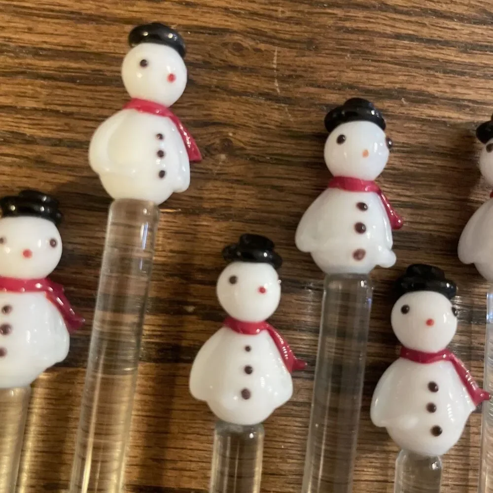 Vintage Hand Blown Glass Christmas Swizzle Sticks Cocktail Stirrers Set of 6